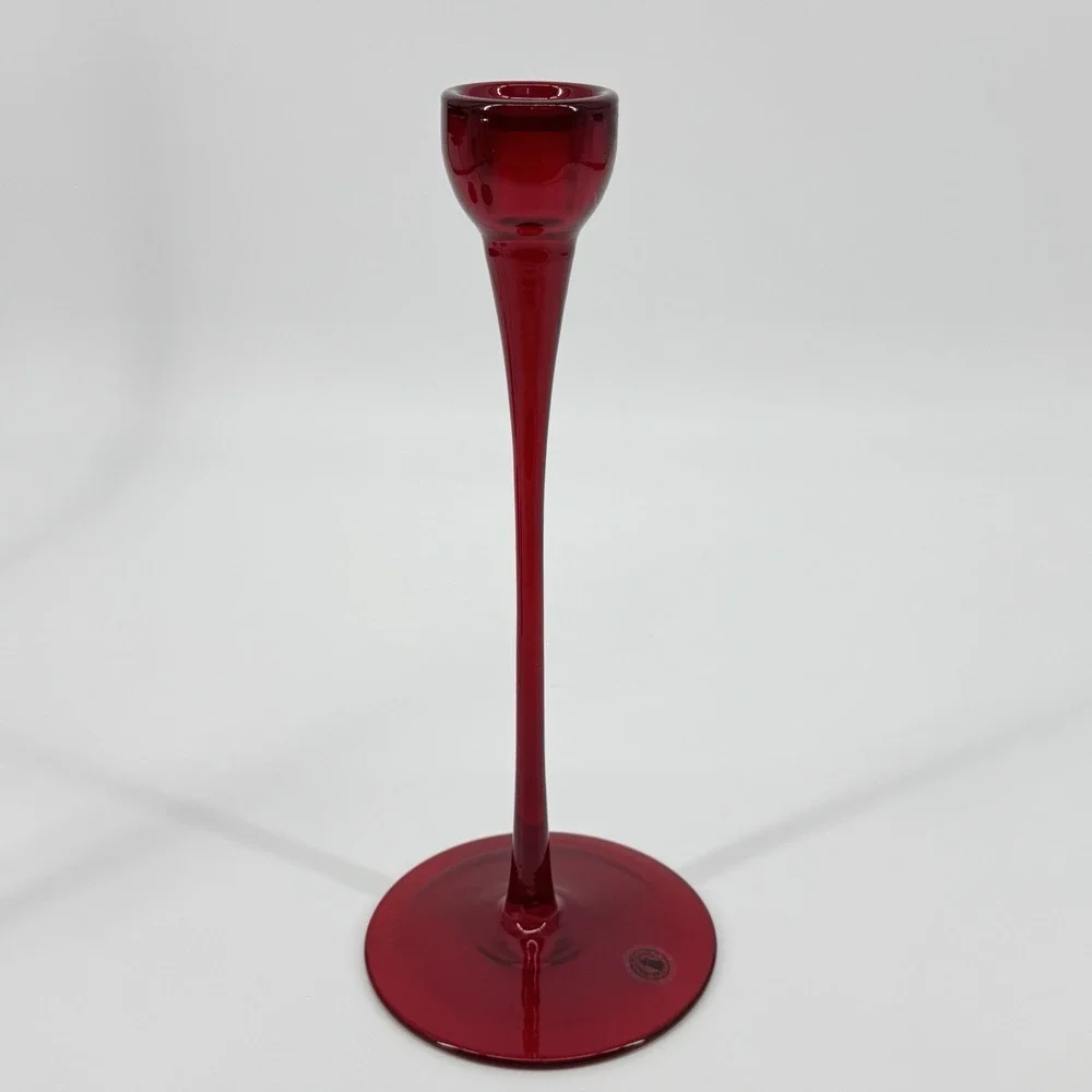 Vintage Ikea Blomster Candlestick Holders Ruby Red Glass 3 Taper Candle 90's